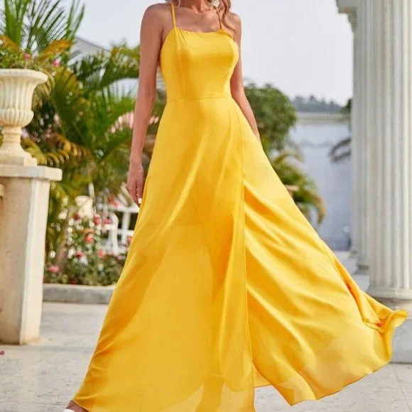 Solid Criss Cross Cami Dress - Yellow - Picture 3 of 5